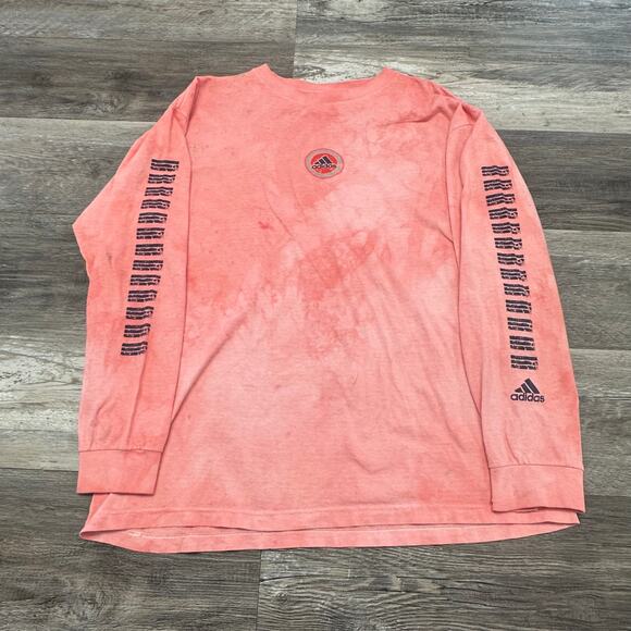 Vintage‎ 90s Adidas Pink Red Mens L Athletic Dyed Long Sleeve Logo T-Shirt USA - Picture 1 of 8
